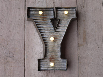 Y Illuminated LED Galvanized Style Tin Metal Fairground Style 10" Letter