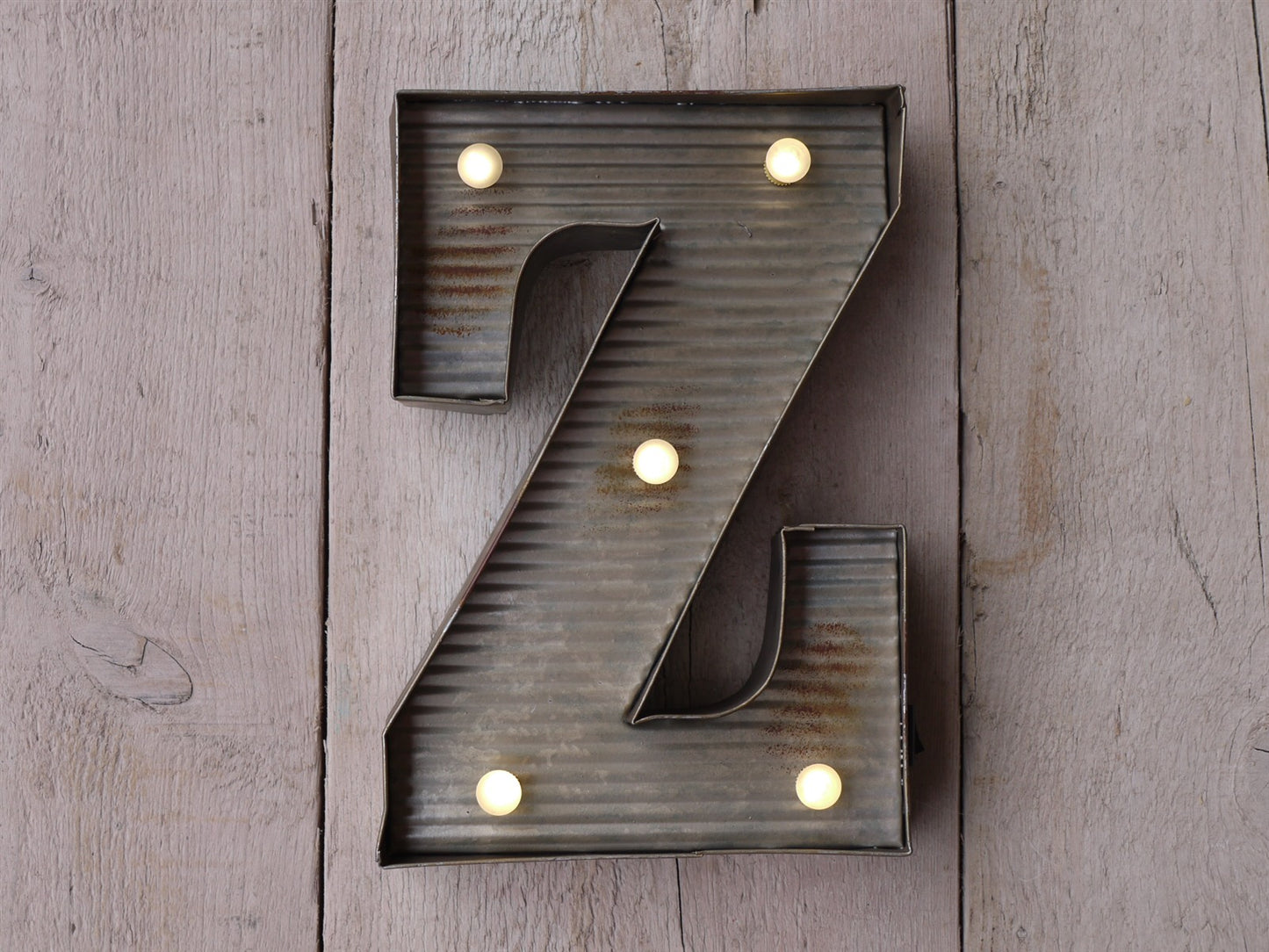 Z Illuminated LED Galvanized Style Tin Metal Fairground Style 10" Letter