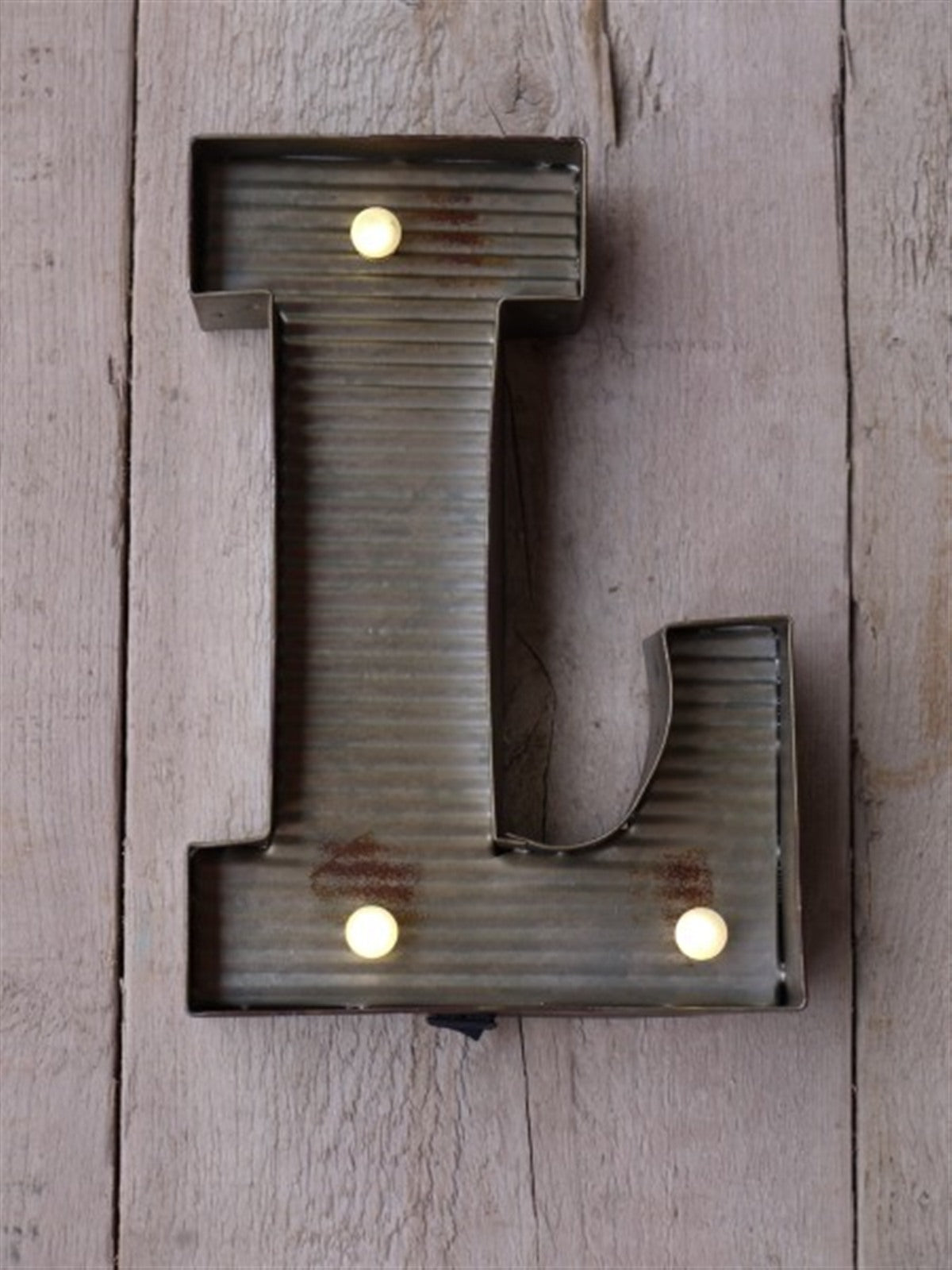 L Illuminated LED Galvanized Style Tin Metal Fairground Style 10" Letter