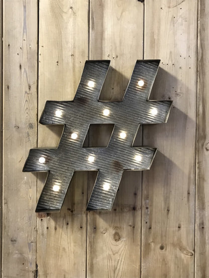# Hash Tag Illuminated LED Galvanized Style Tin Metal Fairground Style Letter