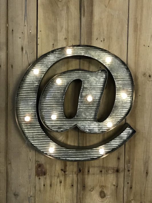 @ At Sign Illuminated LED Galvanized Style Tin Metal Fairground Style Letter
