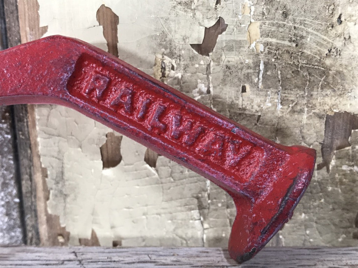 Heavy Solid Metal Red Double Coat Hook “ Railway “ Stamped Cast Iron