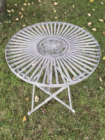 Garden Bistro Patio Set Grey Metal Round Folding Table & 2 Chairs