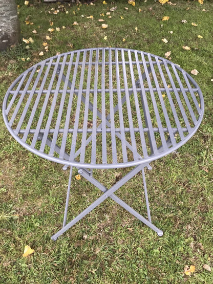 Garden Bistro Patio Set Light Weight Grey Steel Slatted Table & 2 Folding Chairs