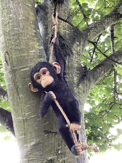 Swinging On A Rope Resin Cheeky Monkey Ape Jungle Animal Garden Figure