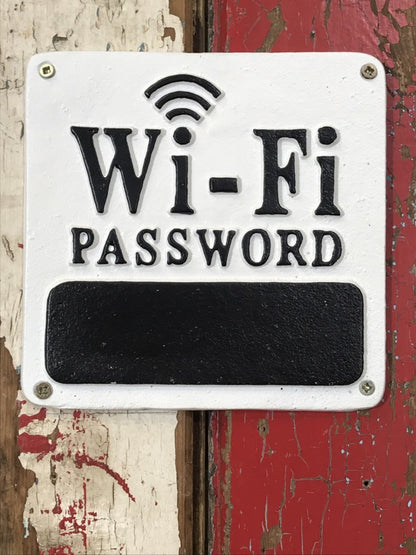 “Wi-Fi Password” White & Black Wall House Office Pub Resturant Sign Cast Iron