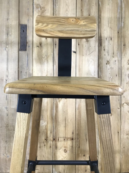 Wooden bar stool with a back and four splayed legs – Somerset Shop