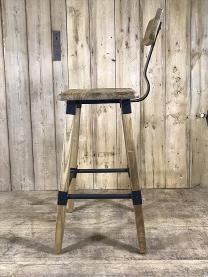 High Industrial Shaker Style Breakfast Bar Stool With Back