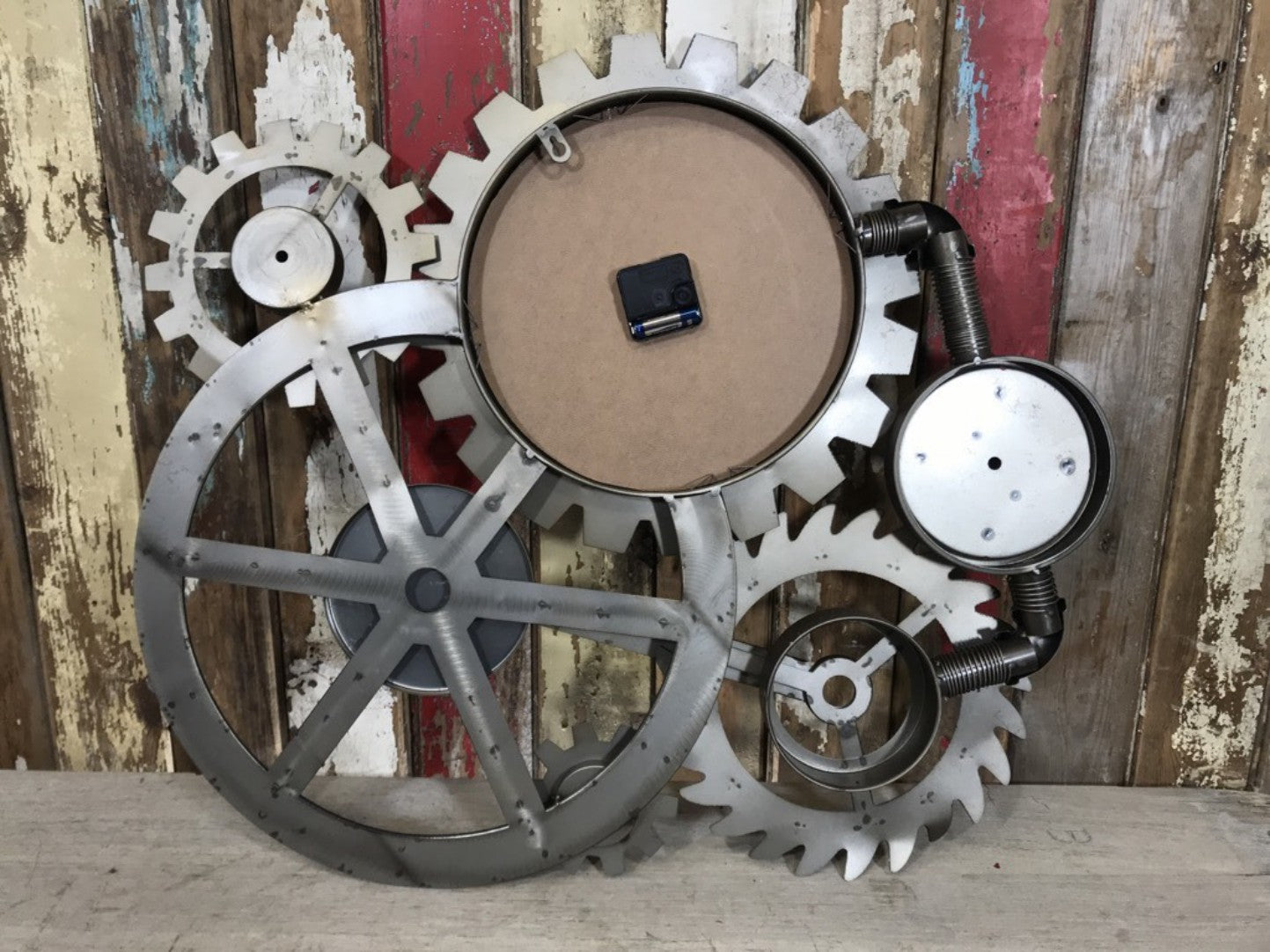 Industrial Style Battery Clock With Pipes Cogs & Wheel Style Look