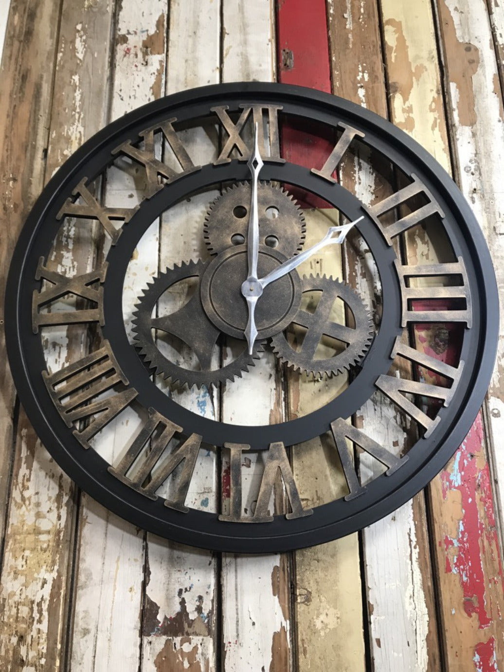 Large Kitchen House Wood & Metal Roman Numerals Wall Clock 2'8"