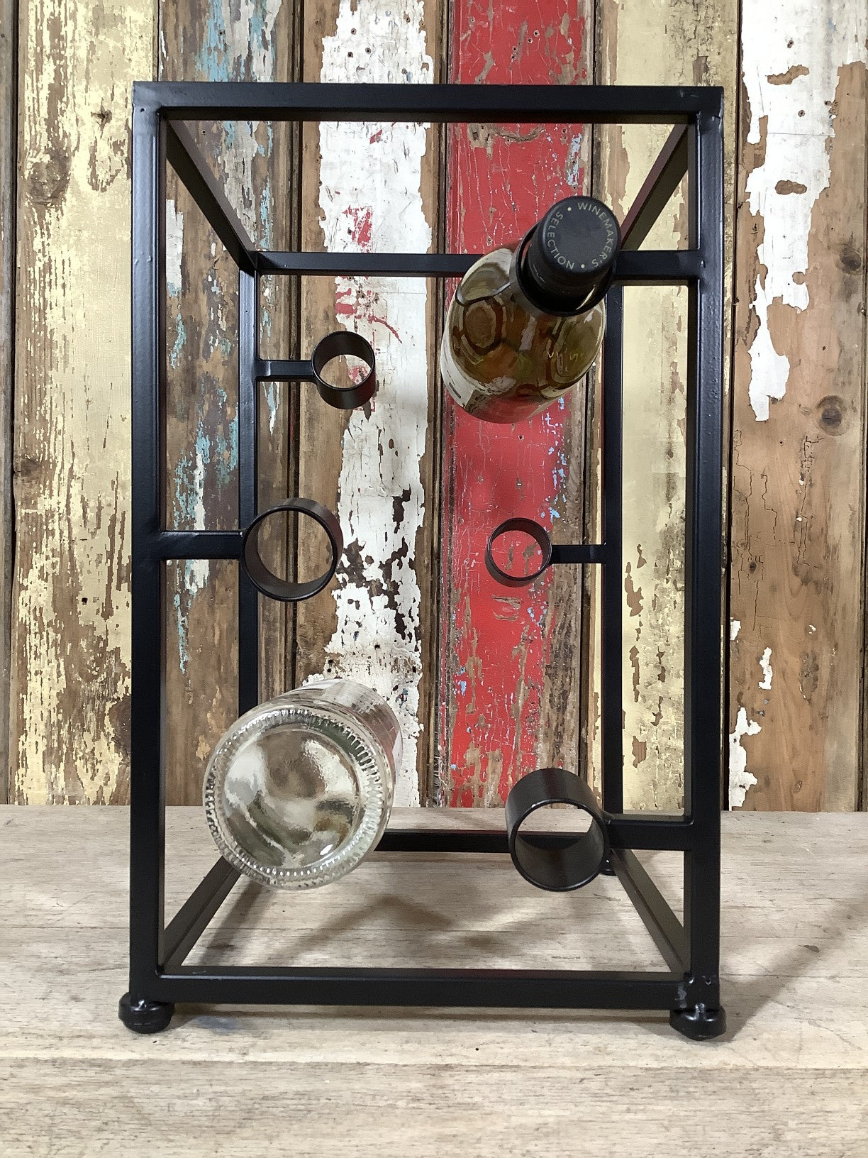 6 Wine Bottle Holder Black Steel Industrial Style 14.5” Tall