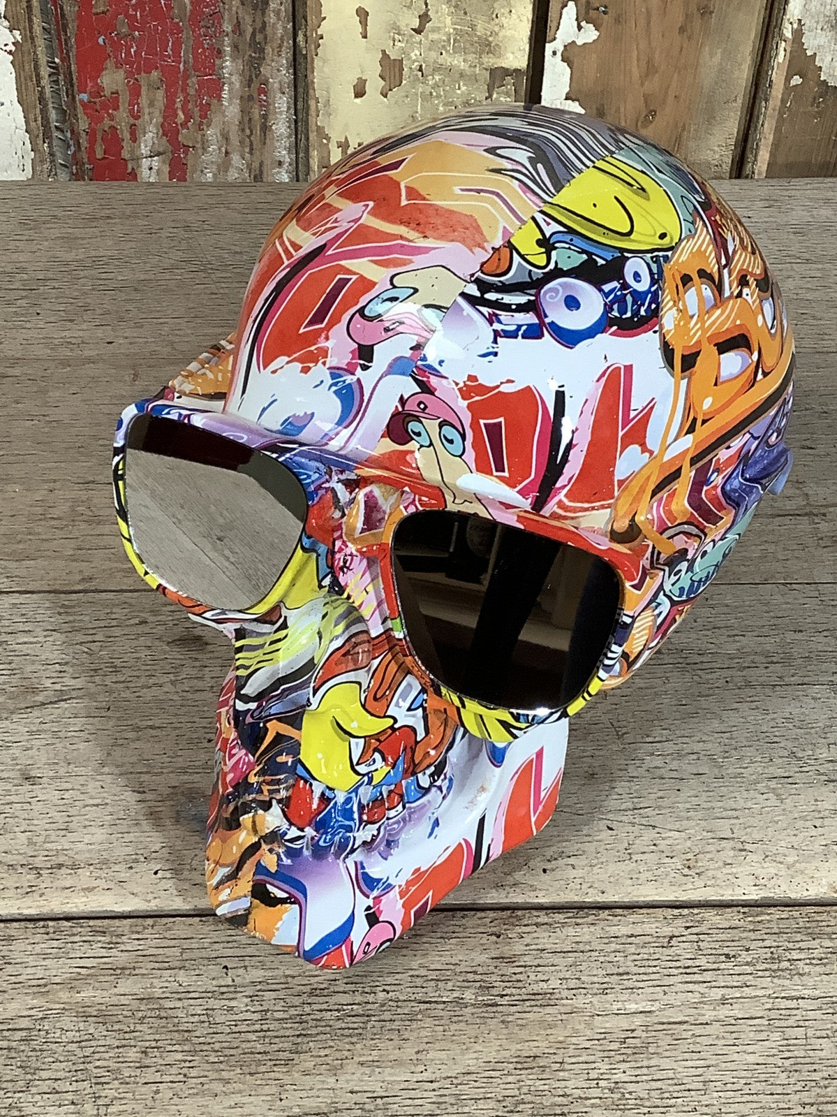Colourful Steampunk Graffiti Covered Skull With Mirrored Sunglasses Fantastic