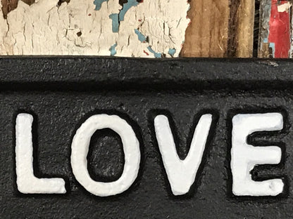 LOVE ME LOVE MY DOG Black & White Wall Pet Pouch Sign Cast Iron