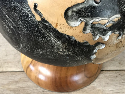 Stunning Solid Wood Spinning World Globe Ornament Fantastic Hand Carved