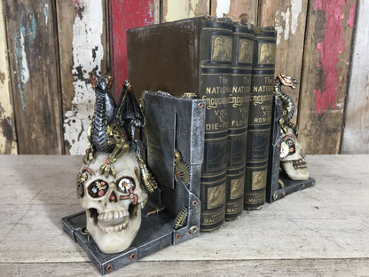 Steampunk Skulls With Dragons Bookends Fantastic Amazing Detail Quirky Bookends