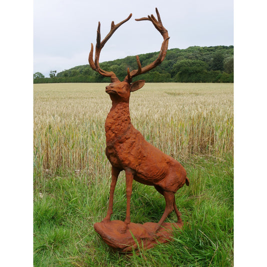 Heavy Cast Iron Rusted Standing Stag Buck Wild Deer Animal Statue 5'2"H 1'9"W  Animals
